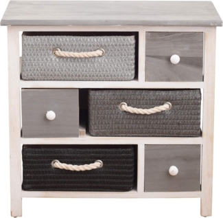 Rebecca Mobili Mehrzweckkommode mit 6 Schubladen, moderner Allzweckschrank, Holz Weidenkörbe, Weiß Grau, für Schlafzimmer Badezimmer – Maße: 53 x 56 x 27 cm (HxLxB) - Art. RE4326