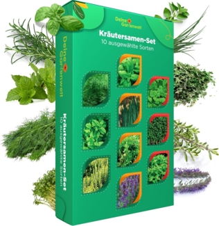 Kräutersamen Set - 10 Sorten Samen - Saatgut Sortiment - Anzuchtset für Küchenkräuter - Geschenkset - Dill, Basilikum, Petersilie, Kressse und mehr