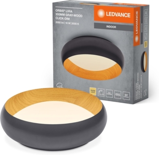 LEDVANCE Orbis Livia 300 mm 16 W 830 Click DIM Grau und Holzdekor