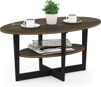 Furinno Jaya Oval Couchtisch, Holz, Columbia Walnuss/Schwarz, 1-Pack