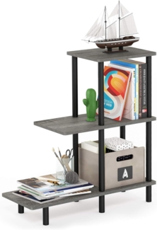 Furinno Deko-Regal mit 3 Ebenen, Holz, Französische Eiche Grau/Schwarz, 29.49 x 80 x 82.91 cm