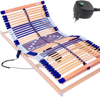 elektrischer Lattenrost 100% BUCHE - Kopf- u. Fußteil elektrisch verstellbar - SCHULTERFRÄSUNG, 7 Zonen, 44 Federleisten, Härteregulierung, Mittelgurt - MOTOR COMFORT 44® - fertig montiert (80x220)