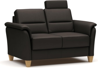 CAVADORE Leder 2er-Sofa Palera / Landhaus-Couch mit Federkern, Kopfstütze + massiven Holzfüßen / 149 x 89 x 89 / Leder Dunkelbraun