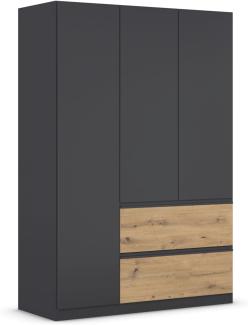 rauch Kleiderschrank, Drehtürenschrank COSTA, 3-türig, 2 Schubkästen, push-to-open, Grau metallic, 136x197x54cm