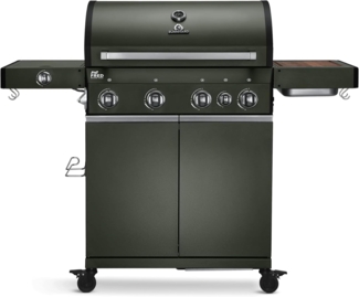 BURNHARD 4-Brenner Gasgrill Big FRED Green Series 3 inkl. Backburner, 900°C Infrarot-Keramikbrenner, Seitenkochfeld, Edelstahl-Grillrost, Grillabdeckung, Grillwagen + klappbare Seitentische