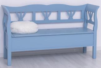 Casa Padrino Landhausstil Sitzbank Antik Hellblau 163 x 48 x H. 92 cm - Massivholz Bank mit Stauraum - Massivholz Möbel - Landhausstil Möbel - Landhausstil Einrichtung