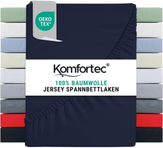 Komfortec Jersey Spannbettlaken 200x200 cm, 100% Baumwolle, Blau