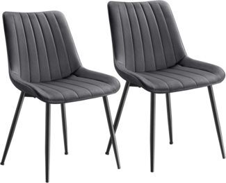 SONGMICS Esszimmerstuhl 2er Set, Küchenstuhl, Samt,Polsterstuhl, bis 120 kg belastbar, Stahlbeine, Gebogene Rückenlehne, für Esszimmer, Küche, grau-tintenschwarz LDC090G05