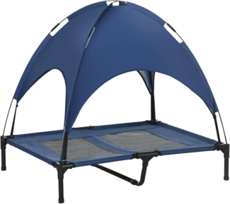 PawHut Tierbett Hundeliege mit Baldachin, Oxford, Netzstoff, Taftstoff, für Garten, Balkon, Dunkelblau