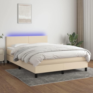 vidaXL Boxspringbett mit Matratze & LED Creme 140x200 cm Stoff 3133002