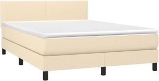 vidaXL Boxspringbett mit Matratze & LED Creme 140x200 cm Stoff 3133002