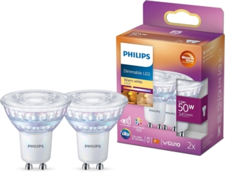 Philips LED Classic GU10 WarmGlow Lampe, 50W, Reflektor, dimmbar, warmweiß, Doppelpack