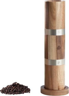 Navaris Gewürzbehälter Salzstreuer Grinder Pfefferstreuer aus Holz, Akazienholz, (1-tlg), Salz und Pfeffer Mühle Set - Gewürzmühle Streuer mit Untersetzer