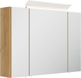 Spiegelschrank 90cm inkl. Design LED-Lampe und Glasböden eiche gold : Eiche Gold