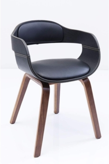 Kare Design Stuhl mit Armlehne Costa Walnut, moderner, bequemer Esszimmerstuhl, brauner, schwarzer Designstuhl aus Kunstleder und Walnussholz, Braun-Schwarz (H/B/T) 70,5 x 52 x 51 cm