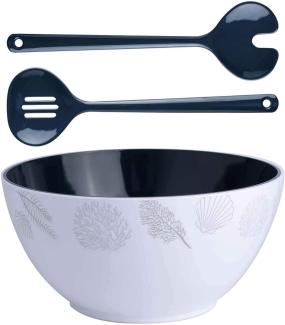 Große Salatschüssel mit Besteck, 25cm, navy weiss - Living,