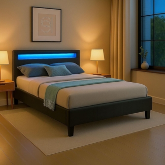 CARO-Möbel Polsterbett MIRASOL mit LED Beleuchtung Einzelbett Kunstlederbett, in schwarz, 120x200 cm, inklusive Lattenrost