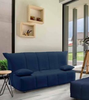 Talamo Italia - 2-Sitzer Schlafsofa Alisee, Wohnzimmersofa mit Trolley-Öffnung aus gepolstertem Stoff, inklusive Kissen, 100 % Made in Italy, 125 x 90 x 85 cm, Blau