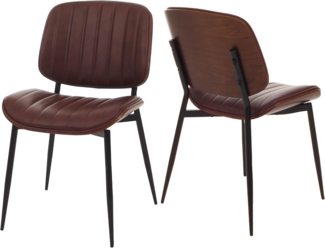 2er-Set Esszimmerstuhl HWC-O44, Küchenstuhl Stuhl, Bugholz Kunstleder Öko-Tex FSC® ~ Walnuss-Optik, vintage braun