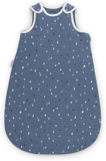 Ehrenkind® Baby Sommerschlafsack Rund Musselin 0.5 TOG | aus weicher OEKO-TEX zertifizierter Bio-Baumwolle | Sommer Baby Schlafsack 0.5 TOG Gr. 86/92 Jeansblau Tropfen