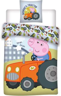 Peppa 'Georges Traktor' Wutz Baby Wende-Bettwäsche 100/135 + 40/60 cm