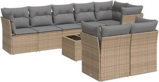 vidaXL 9-tlg. Garten-Sofagarnitur mit Kissen Beige Poly Rattan 3249758