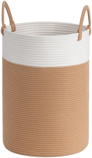 TIMEYARD Wäschekorb geflochten aus Baumwolle, Seil Korb mit Griffen, Groß Aufbewahrungskorb von Spielzeug im Kinderzimmer Decken im Wohnzimmer, D35 x H50 cm, Weiß und Kamel
