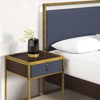 Zinus Ilsang Nachttisch 45 x 43 x 52 cm - Metall und Holz Beistelltisch - Taupe Stoff Schublade - Braun und Schwarz