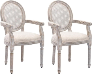 Vente-unique - Stuhl mit Armlehnen 2er-Set - Rohrgeflecht, Stoff & Kautschukholz - Beige - ANTOINETTE