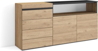Skraut Home | Kommode mit Schubladen | Aufbewahrungsschrank | 157 x 75 x 35 cm | Für Schlafzimmer, Zimmer | Sideboard, Schrank | Moderner Stil | Eiche