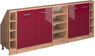 Dachschrägenschrank-Set Rion Rot Hochglanz/Goldkraft Eiche 5er Set Vicco