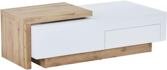 Vente-unique - Ausziehbarer Couchtisch - 1 Schublade und 1 Ablagefach - MDF - Holzfarben und Weiß - MANDREA