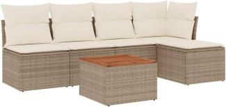 vidaXL 6-tlg. Garten-Sofagarnitur mit Kissen Beige Poly Rattan 3223601