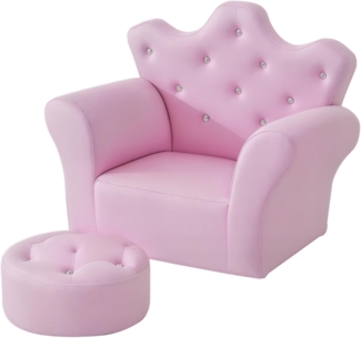 HOMCOM Sessel Kindersofa mit Ottomane Prinzessinnen (Prinzessinnen Sofa, 1-St, Kindersofa), Rosa 58 x 40.5 x 49 cm