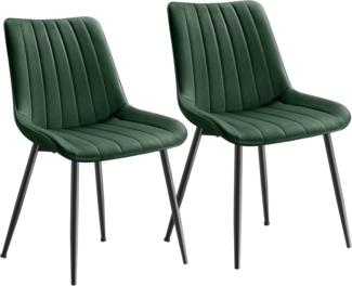SONGMICS Esszimmerstuhl 2er Set, Küchenstuhl, Samt,Polsterstuhl, bis 120 kg belastbar, Stahlbeine, Gebogene Rückenlehne, für Esszimmer, Küche, grün-tintenschwarz LDC090C01