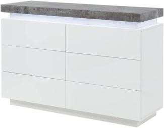 Vente-unique - Kommode mit 6 Schubladen & LEDs - MDF lackiert - Weiß & Beton-Optik - HALO II