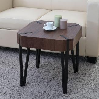 Couchtisch Kos T574, Beistelltisch, 52x50x50cm MVG-zertifiziert ~ Braune Eiche, dunkle Metall-Füße