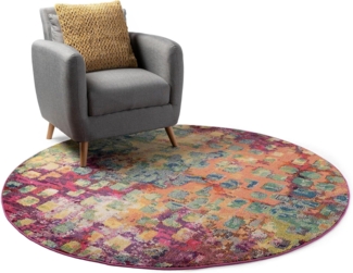 benuta Teppich Casa, rund, Höhe: 11 mm, Teppich Wohnzimmer, Esszimmer, Schlafzimmer, Flur, Farbenfroh, Retro