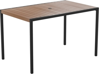 Flash Furniture Lark Outdoor Esstisch aus Stahl mit Schirmloch – Poly-Lattenrost aus Teakholz – handelsüblicher Tisch, schwarzer Rahmen, 30x48 cm, Tisch für bis zu 4 Erwachsene