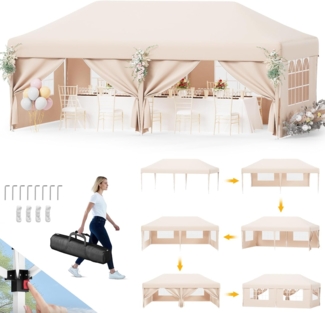 Devoko Pavillon,Pavillon 3x6 Wasserdicht Stabil Winterfest 3-fache Höhenverstellung,Faltpavillon UV Schutz 50+,Pavillon Faltbar,Pavillion mit Tragetasche,Für Garten Outdoor Camping,Beige