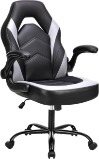 DUMOS Gaming Stuhl - Ergonomischer Gaming Sessel, Verstellbarer Drehbarer Gamingstuhl aus PU-Leder mit klappbaren Armlehnen, Geeignet für Zuhause, Büros usw(Schwarz-Weiß)