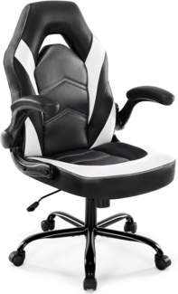 DUMOS Gaming Stuhl - Ergonomischer Gaming Sessel, Verstellbarer Drehbarer Gamingstuhl aus PU-Leder mit klappbaren Armlehnen, Geeignet für Zuhause, Büros usw(Schwarz-Weiß)