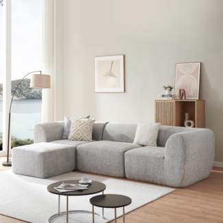 Modular Sofa 3-Sitzer Hurvas mit Longchair Bouclé Grau [en. casa]