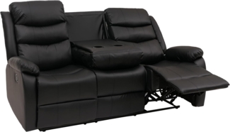 3er Kinosessel HWC-O62, Relaxsessel Fernsehsessel mit Armlehne Getränkehalter, Liegefunktion Kunstleder ~ schwarz