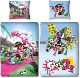 BERONAGE Kinderbettwäsche Splatoon Group Bettwäsche Linon / Renforcé, 100% Baumwolle, 2 teilig, 135x200 + 80x80 cm