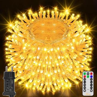 Ollny Lichterkette außen 40M 400 LED, Weihnachtsbeleuchtung außen 8 Modi mit Fernbedienung Timer, IP44 wasserdicht Lichterkette für innen und aussen, Weihnachten Party Hochzeit Garten (warmweiß)