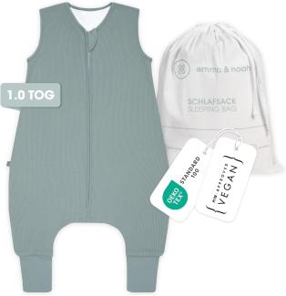 emma & noah Baby Schlafsack mit Füßen 1.0 TOG, Ganzjahres Schlafsack mit Beinen für den Frühling, Sommer und Herbst, 100% Bio-Baumwolle, Oeko-TEX Zertifiziert (Essential Mint, 110 cm)