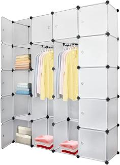 EINFEBEN Garderobe Kleiderschrank, 20 Würfel DIY Regalsystem Kleiderschrank Offen Kunststoff Garderobe mit Türen Garderobenschrank Weiß 180 x 142 x 37CM