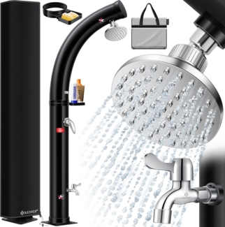 KESSER® Solar Gartendusche Solardusche Bogen mit Metall-Duschablage Schutzhaube & Tasche | warmes Wasser max. 60°C Pooldusche Camping | Regenduschkopf & Wasserhahn | Gartenschlauch-Anschluss Schwarz - 35 Liter