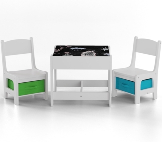 Baby Vivo 'Max' Kindersitzgruppe mit multifunktionalem Tisch und 2 Stühlen, Holz weiß / grün / blau